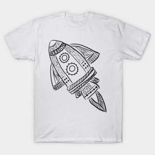 Rocket Space Ship Line Drawing T-Shirt